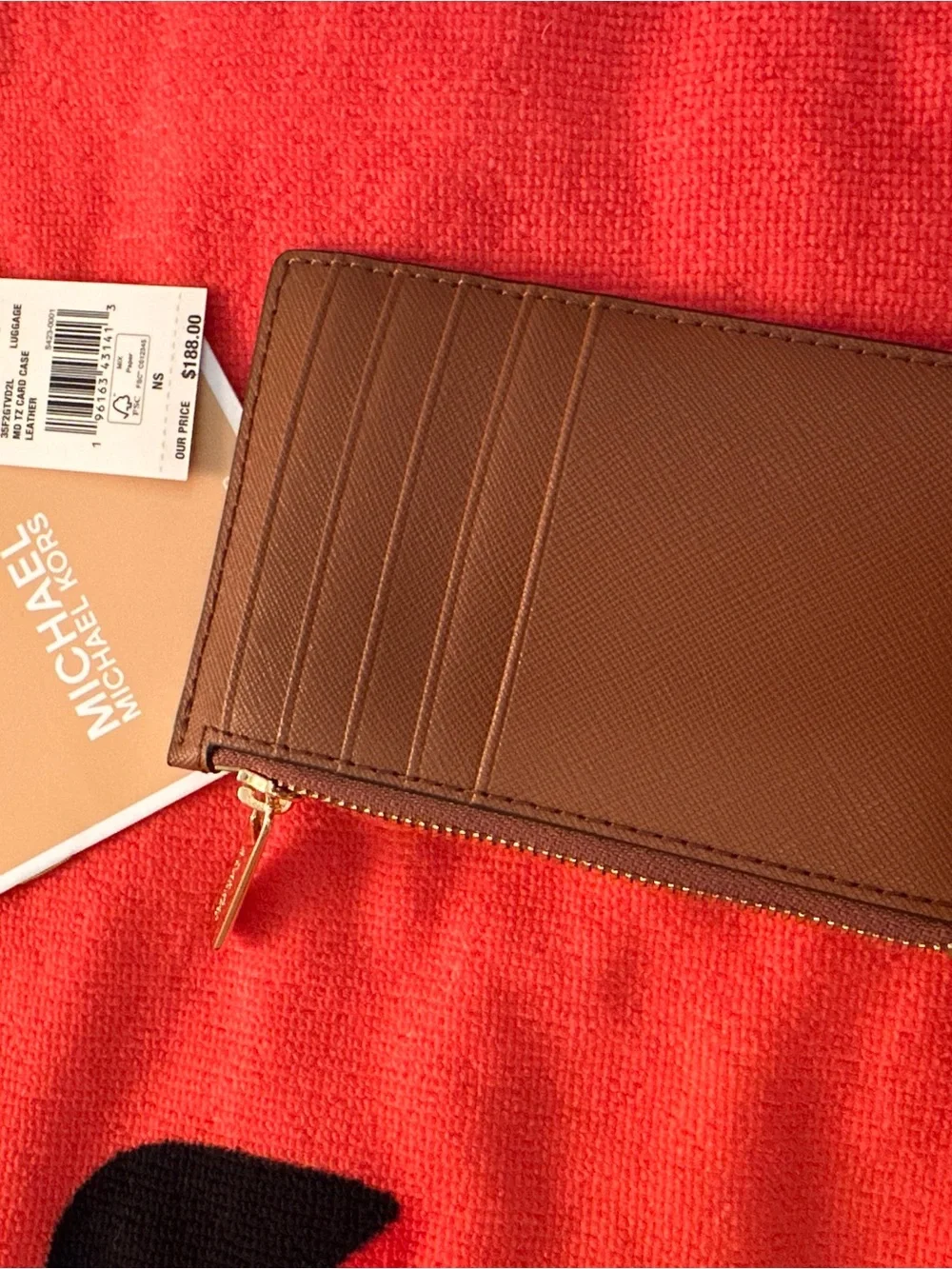 Michael Kors Brown Saffiano Leather Card & Key Zip Holder